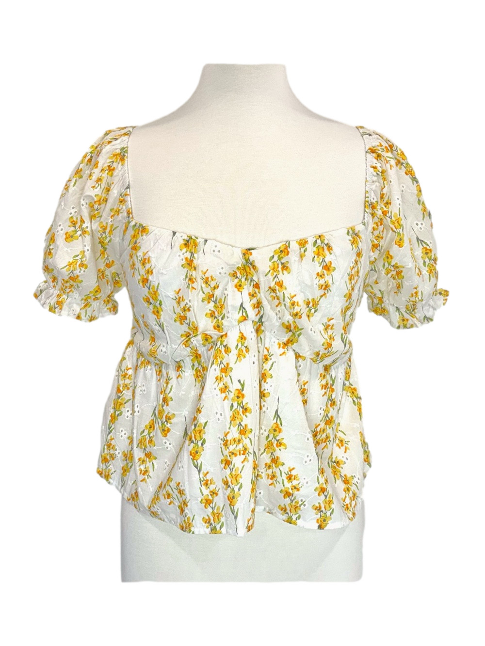 Japna white andyellow floral eyelet top